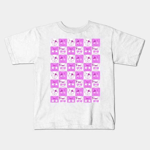 Frenchies with Glasses Pattern Pink Kids T-Shirt by LotusArtStudio
